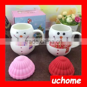 UCHOME Cute Creative Snowman Ceramic Cup Tea Milk Coffee Mug With Spoon & Lid thumbnail-3