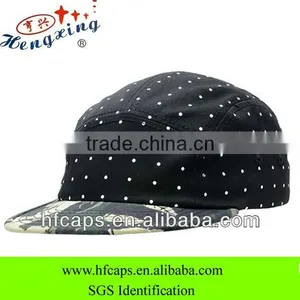Men Cheap Camo Brim Plain Black 5 Panel Cap thumbnail-1