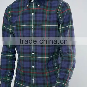 2016 High Quality Custom Long Sleeve Check Print Button Down Collar Chest Pocket Mens 100% Cotton Casual Shirts thumbnail-3