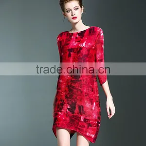 Latest European Ladies Digital Printed Gradients Wrinkled Dresses thumbnail-5