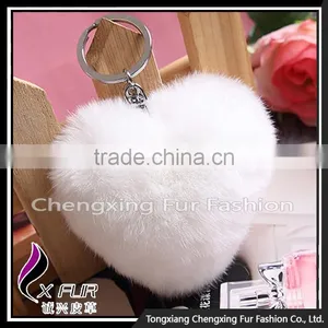 CX-R-46 Heart-Shaped Lovely Decoration High Quality Rex Rabbit Fur Keychain thumbnail-1