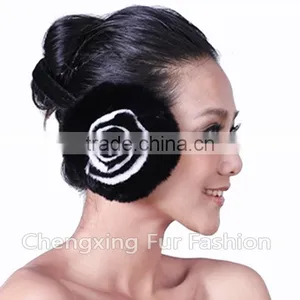 CX-EM-03P Women Funny Genuine Rex Rabbit Fur Floral Ear Muff thumbnail-4