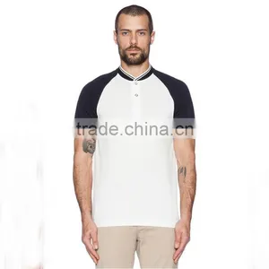 White and Black Blank Polo Shirts no Collar Raglan Sleeve Polo Shirt thumbnail-1