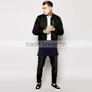 2015 Mens Long Tee Shirt 100% Cotton Short Sleeve Long Tee Shirt With Panelling and Side Zips thumbnail-4