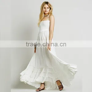 Flowing Hippie Lady Clothes Latest White Backless Beach Dress thumbnail-6