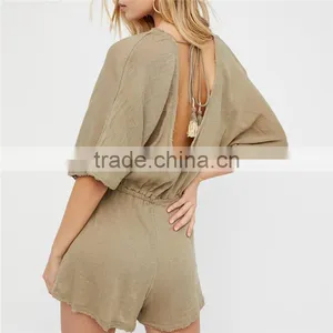 Ropa Mujer Casual Raw Trim Low Scoop Back Beach Rompers Jumpsuits thumbnail-2