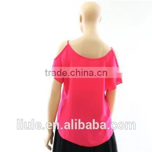 Fashionable Women Blank off Shoulder Plain Leisure Sports T Shirt thumbnail-2