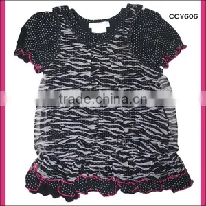 Wholsale New Summer Fashion Style Black Cvc Floral Chiffon Bonny Mini Kids Girls Fake Two Piece t Shirt thumbnail-1
