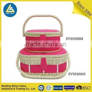 Full Cotton Fabric Covering Single Handle Oval Household Storage Basket thumbnail-5