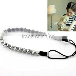 Jewelry Accessories 1 Cool Punk Silver Tone Spike Rivets Elastic Headband Hair Band thumbnail-1