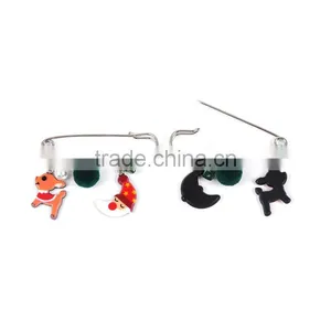 Resin Christmas Pin Brooches Pom Pom Ball Deer Silver Tone Multicolor Safety Pin Brooch thumbnail-3