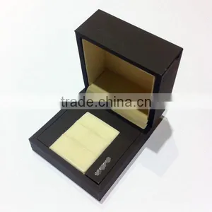 Leather Wooden Jewelry Packing Double Ring Box thumbnail-2