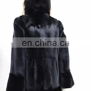80cm Import Mink Fur Coat Parka Dyed Real Mink Fur Jacket With Hood thumbnail-4