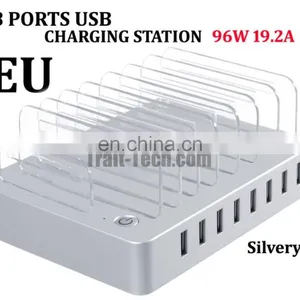 Custom EU US AU UK Plug 8 Ports 96W Multi-Function USB Charging Station Dock Charger With Stand for Mobile Phone Tablet PC thumbnail-3