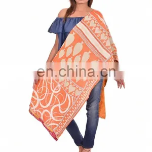 Reversible Vintage Cotton Kantha Scarf Handmade Hijab Stole Sari Shawl thumbnail-1
