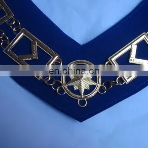 MASONIC REGALIA MASTER MASON BLUE HOUSE GOLD FINISH METAL CHAIN COLLAR thumbnail-2