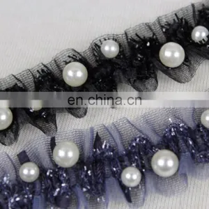 Popular Elastic Beaded Pearl Lurex Trim in 3cm thumbnail-2