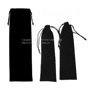 Custom Printed Velvet Drawstring Bag Straw Package Bag Black Flannel Velvet Drawstring Pouch thumbnail-1