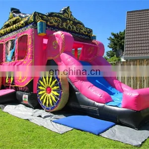 Princess Pumpkin Cart Printing Inflatable Jumping Castle Car With Slide , Inflatable Kids Jumping Toys For Game thumbnail-3