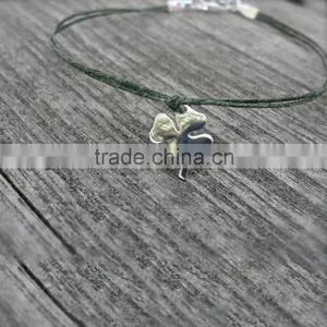 Pure Handmade Braid Wax Cord Bracelet Brass Angel Wings Metal Charm Bracelet thumbnail-4