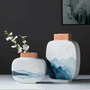 New Chinese Buddhist Mood Zen Landscape White Ceramic Vase For Home Decor thumbnail-2