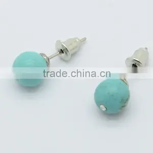 6MM Turquoise Gemstone Studded Earrings Natural Round Gemstone Stud Earrings for Women & Men With Silver Finding thumbnail-1