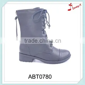 Fashion Popular Motorcycle Police Lace up Back Zipper High Ankle Long Boots From China Factory thumbnail-1