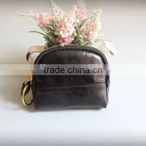 Colorful Genuine Waxy Leather Ladies Zipper Coin Purse Change Bag With Keyring thumbnail-4