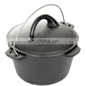 Flat Bottom 8 Quart Outdoor Cooking Seasoned Dutch Oven 4.5 Quart Cast Iron Camp Pot thumbnail-4