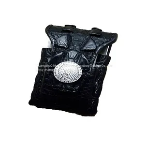 Handmade Leather Goods Black Crocodile With Bone Coccyx Men's Personality Soft Pack Cigarette Case Protective Case Portable Waist Hanging Cigarette Pack thumbnail-2