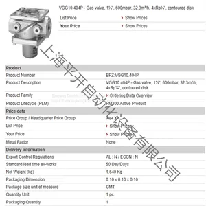 VGG10.404P BPZ:VGG10.404P MFN:VGG10.404P Sales of Siemens Gas Valves thumbnail-1