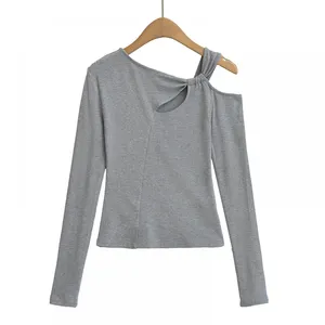 European/American Style Pure Erotic Short-sleeved Long-sleeved Top With Shoulder Slit, Matching Shoulder Undergarment, Casual T-shirt thumbnail-3