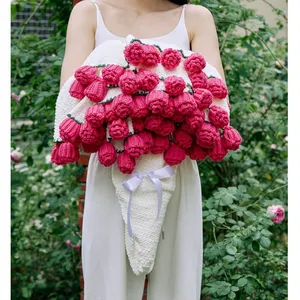 PINK CARNATIONS ROSE CROCHET FLOWER BOUQUET BLANKET thumbnail-1