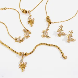 Custom 18K Gold Plated Round Stainless Steel Rhinestone Charm Necklace - Fashion Jewelry thumbnail-3