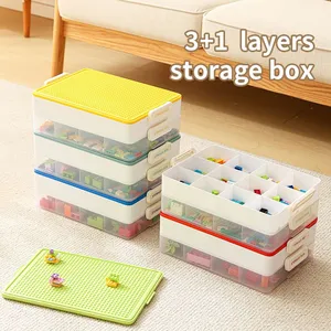 Kids Large Plastic Stackable Toy Storage Box Home Organizer Container Bin With Building Brick Blocks Base thumbnail-1