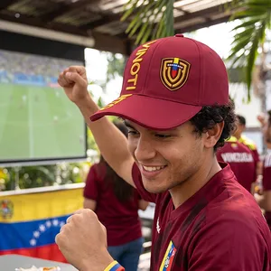 Vinotinto Football Fan Merch Vertical 3D Puff Lettering Burgundy Gold Shield 6 Panel Baseball Cap thumbnail-3
