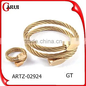 Wholesale Fashion Jewelry Wire Stainless Steel Bracelet & Rings Jewerly Sets Gold Plated Quality Choice thumbnail-1