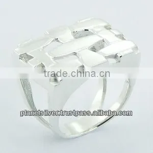 925 Sterling Silver Designer Ring Openwork Woven Texture thumbnail-1
