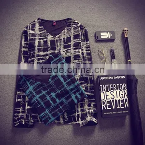 New Autumn Leisure V-neck Men Long Sleeve T-shirt Wash and Wear Men's Clothing of V-neck thumbnail-1