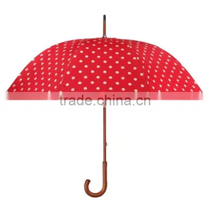 Manual Open Red Color Girl Umbrella With Wooden Shaft thumbnail-1