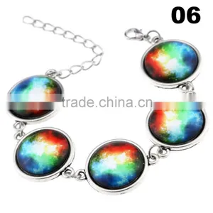 Wholesale Cabochon Glass Nebula Bangle -Galaxy Space -Novelty Metal Cuff Chain Bracelet thumbnail-1