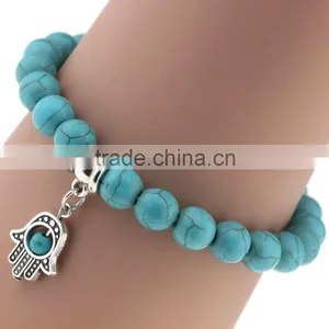 Wholesale Handmade Fashion Women Turquoise Popular Alloy Pendant Elasticity Bracelet thumbnail-5