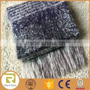 Wholesale 100% Acrylic Woven Boucle Yarn Navy Stripes Jacquard Heavy Brushed Fringed Shawl Scarf thumbnail-1