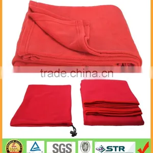 100%Polyester Solid Color Polar Fleece Travel Blanket With Drawstring Bag thumbnail-1