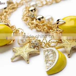 Simple Alloy Charm Bracelets Orange Beads Gold Bracelet for Kids thumbnail-2