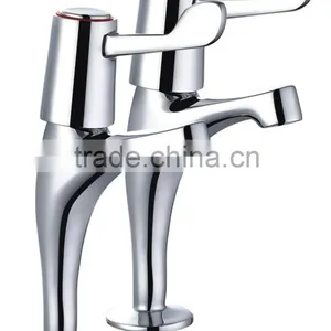 High Neck Pillar Kitchen Sink Taps Pair Chrome Kitchen Sink Faucet UK Market thumbnail-1