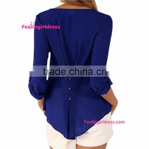 Latest Styles Office Wear Fashion Cutting Blouse for Ladies thumbnail-6
