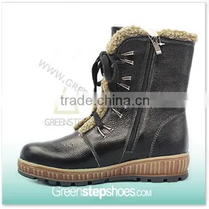 2015 Women's Ladies Black First Grain Leather Winter Boots thumbnail-2