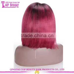 Gorgeous Straight Two Tone Wigs Burgundy Short Bob Ombre Lace Front Wig With Baby Hair thumbnail-4