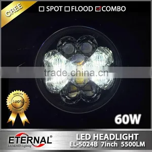 60W Round 7inch LED Headlight Replacement for Offroad Jeep Wrangler TJ JK CJ YJ 4x4 Vehicles Ford Harley Motorcycle thumbnail-4